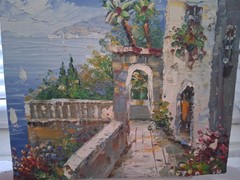 Oil Painting Mediterranean Garden Gate Sea View 10″ x 8″