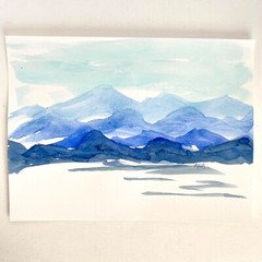 Blue Serenity 2 Original Mountain Landscape Wall Art Watercolor Painting 11x14in
