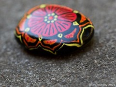 Hand Painted Rock / Stone – Red/Orange/Yellow Flower Mandla Zendoodle Zentangle
