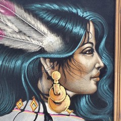 Vintage Ortiz Signed Black Velvet Painting Native American Woman 19″ x 23″