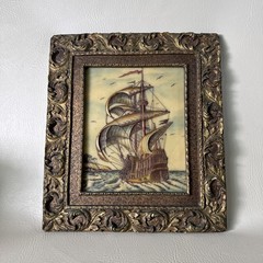 Vintage Artini Etched Engraving Painting Framed Nautical Clipper Ship