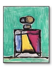 Colorful Geometric French Perfume Bottle Beauty Original Art 11 by 15 on Paper