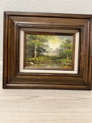 Vintage Framed Landscape Oil Painting On Hard Board