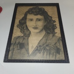 Vintage pencil Original Art work war soldier woman 10″ x 13″ Unsigned Portrait