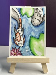 ACEO Original Painting Fish Koi Pond Nature Lily Pad Art By ShortbusExpress