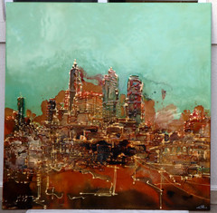 Acrylic painting on tile Denver Downtown Colorado 48 x 48 (signed)