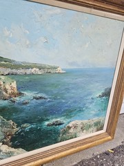 Vtg William Visintin Oil Painting Canvas Italian Seascape Ocean Cliffs 30″ x 40″