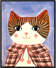 Calico Cat in Clothes Portrait Painting, Whimsical Cat Art 8×10
