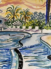 THE RALEIGH POOL | Watercolor Painting K C Jones South Beach Miami Florida Art