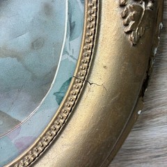 Antique Victorian Oval Woman Portrait Print Ornate Frame Gold Painted Wood Litho