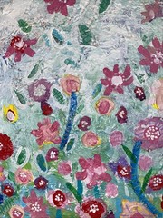Abstract Flower Garden,16”x20”x 1.5” OOAK, Signed, COA, Deep Gallery Wrap