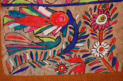 VTG 1960S MEXICAN AMATE BARK PAPER BURLAP FRAMED BIRD FLOWER FOLK ART PAINTING 3