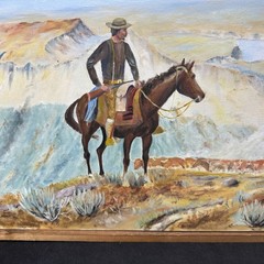VTG Western Americana Painting FRANSSON Cowboy WILD WEST Cattle Drive Frontier