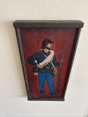 Vintage Union Soldier of the Civil War Painting on Wood 19”x9” Art Wall Hanging