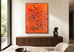 Dale Chihuly Coral Red Baskets Signed Original 42 Inch Painting