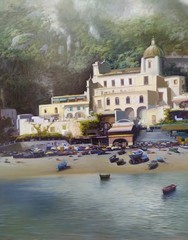 Amleto Colucci View of Positano from the Sea Amalfi Coast Original Oil Painting