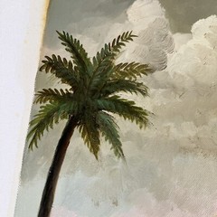 VTG Hand-Painted Giraffe & Palm Trees 15×19 Signed Original Artwork Zoo Animal