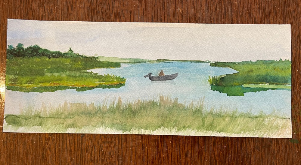 Girl In Marsh Southern Seaside Small Watercolor On Arches Paper