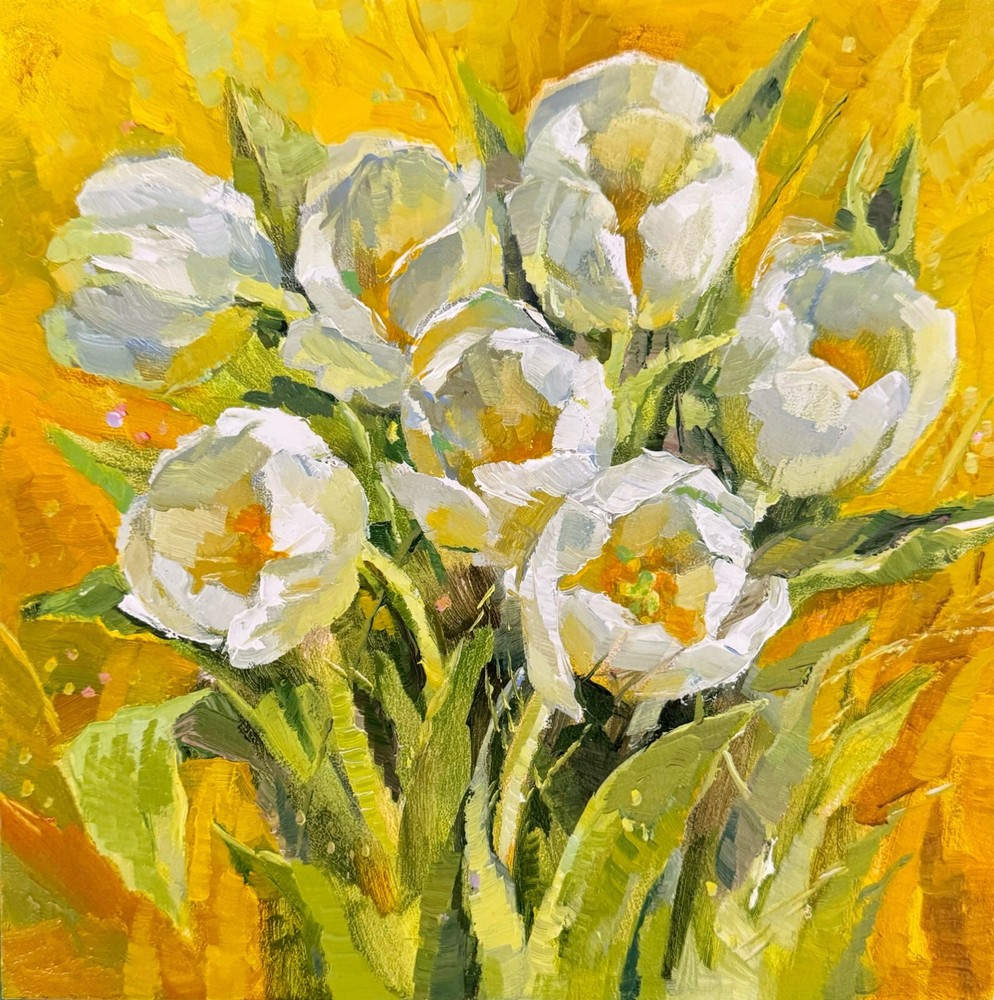 Tulips Painting Original Oil Painting Flowers White Tulip Painting Floral Spring