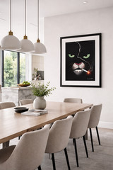 👉 Contemporary Black Cat Painting 70×90 Pastel Framed Modern Art