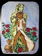 ACEO Original Pinup Greek Lady Statue Acrylic on Paper 2.5×3.5 by BrieMcDoodles