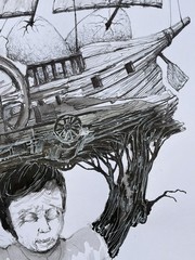 Ink On Cardboard SKETCH ALAIN DONATE cuban Artist 16″x 23″ORIGINAL SURREAL ART