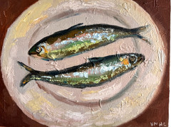Original Fish Oil Painting Coastal Seafood Sardine Impasto Still Life 9×7 in Art