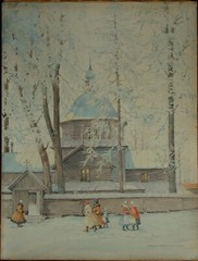 Egon Lehnert (Freudenthal/Schlesien 1891-) Kirchgang-Ukraine-Russland-1943.