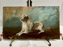 Antique Double Sided Oil Painting on Wood Panel – Dog Portrait & Egg Still Life