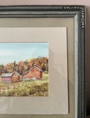 Herkimer Fall Barn Painting By Jeanne Dupre – Signed Framed & Matted 12.5”x10.5”