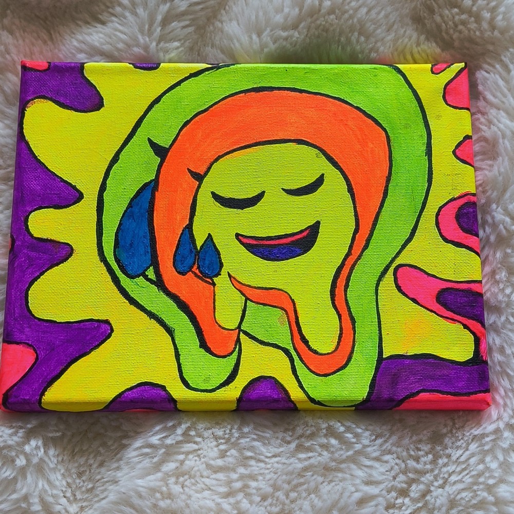 Trippy Acrylic Meme Emoji Painted Canvas