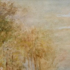 Antique Original Impressionist Landscape Watercolor „Cattle at the Water’s Edge“