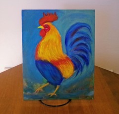 Original Rooster Painting 8×10 Farm Chicken Modern Wall Folk Art Decor Signed