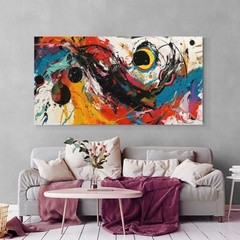 red hand painted 1 piece abstract canvas art wall decor for living room
