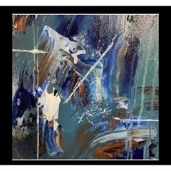 Canvas Painting Blue Red 18 x 24 Hand Painted Signed Titled A Race Against Time