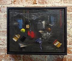 Howard Warsaw The Red Apple on a Kitchen Table- Still Life Oil painting-c1950s