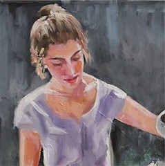 YARY DLUHOS Woman Garden Flower Female Girl Portrait Original Art Oil Painting