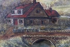 Vintage Homestead Oil Painting On Masonite Joseph Charles Frumes 1983