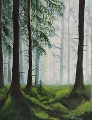Original Gouache Painting The Mystical Forest 9,5×12 in Landscape