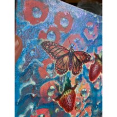 Original Butterfly Painting Strawberry Art Handmade Miniature surrealism artwork