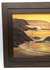 Vintage Seascape Painting Coastal Sunset Rocky Cliffs Framed Signed Original