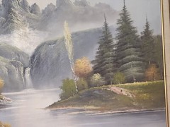 HANTONE RARE Oil Painting On CANVAS Mountain WATERFALL Landscape 44” X 32”