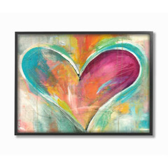 16 In. X 20 In. „Abstract Colorful Textural Heart Painting“ by Artist Kami Lerne