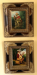 Oil Painting on Canvas Pair of Anthropomorphic Monkeys Heavy Wood Frame Excellen