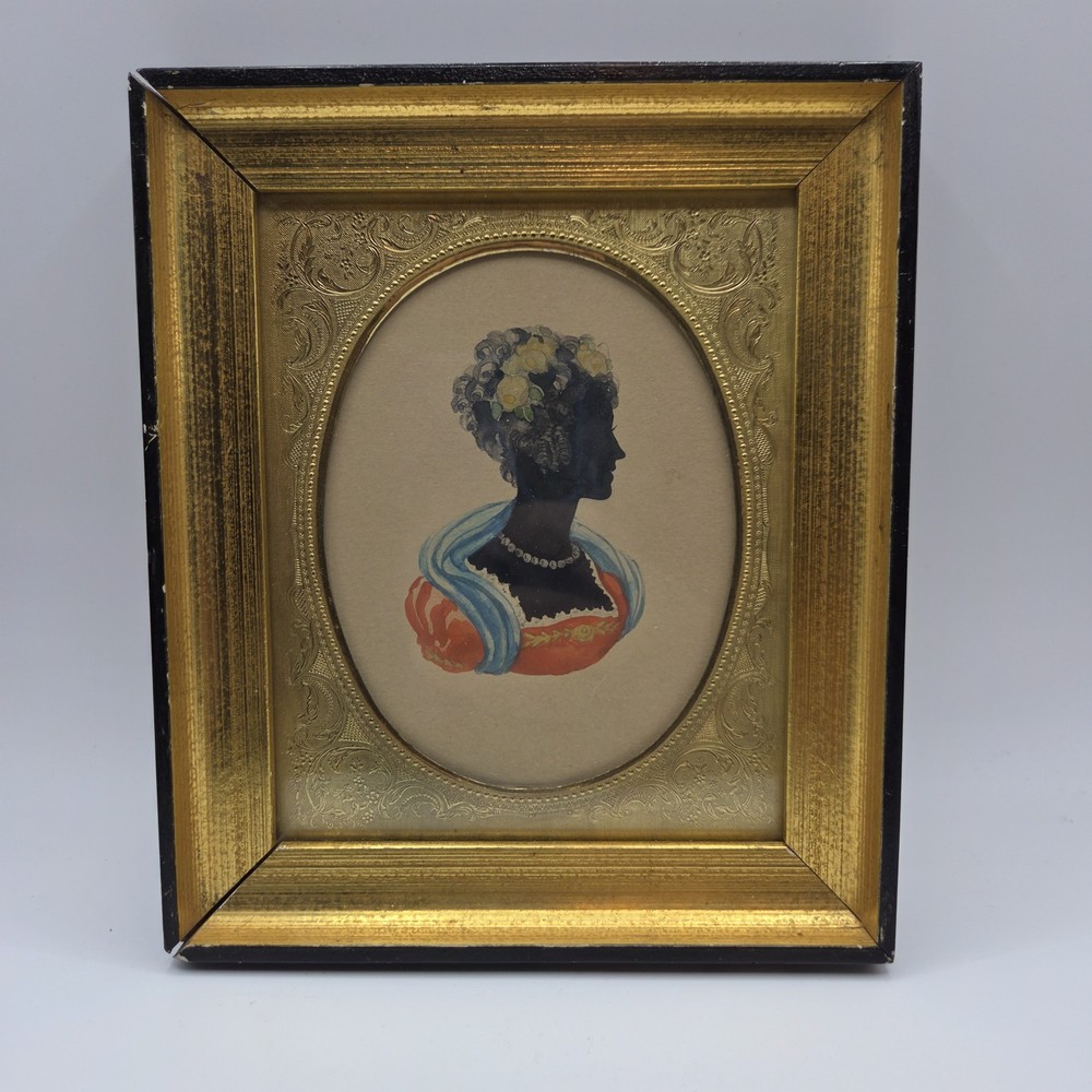 ANTIQUE SILHOUETTE John Buncombe Portrait 1820s Oval Painting British Lady