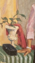 AFRICAN AMERICAN ART MID CENTURY PAINTING BLACK WOMAN CHICAGO FASHION STILL LIFE