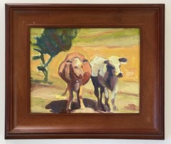 California Impressionist Farm Animals Cattle Cow Portrait Landscape Oil Painting