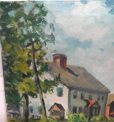 LEPHE KINGSLEY HOLDEN ORIGINAL OIL ON CANVAS HOMESTEAD SCENE LANDSCAPE PAINTING