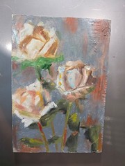 White Flowers Painted In Oil on 7.5 X 11″ wood