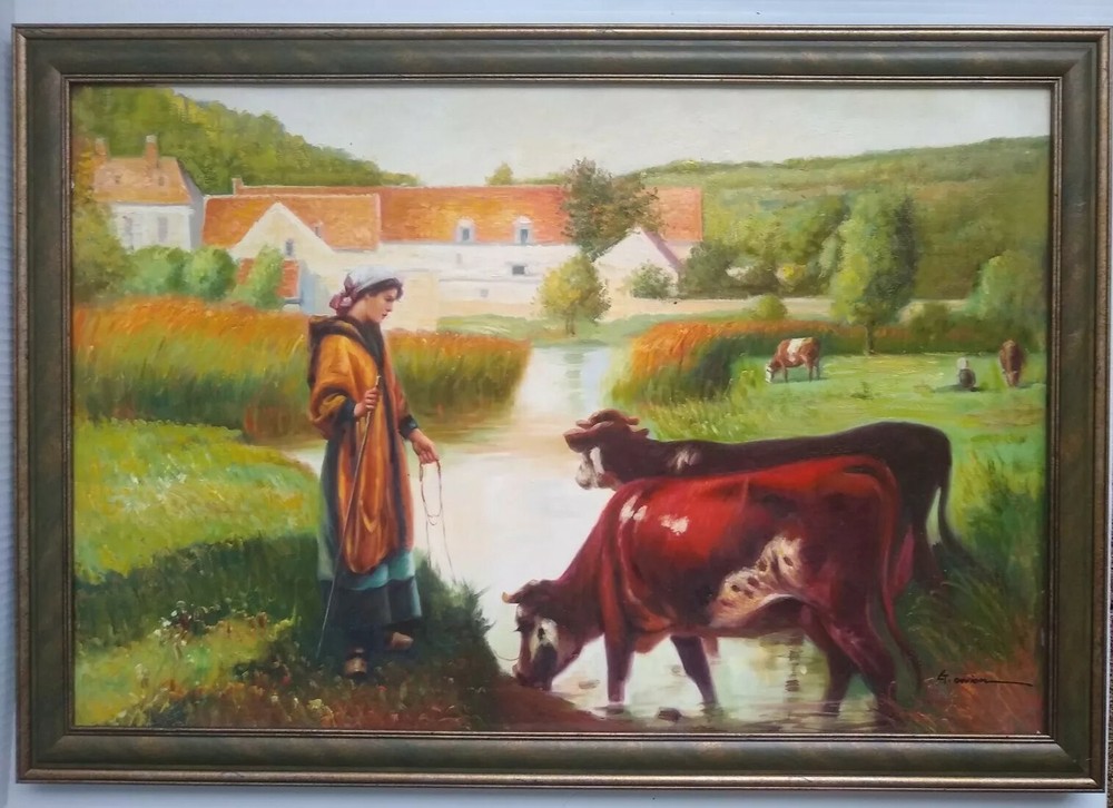 Pastoral Landscape Farmhouse Country Living Original Painting on Canvas Signed